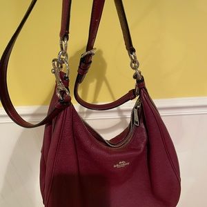 Coach crossbody/shoulder bag. Burgundy saffiano leather! Zip top closure